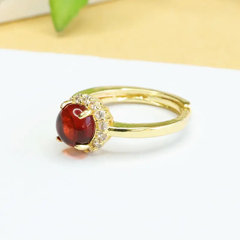 Amyrte Red Gemstone Ring for Women Gold Plated