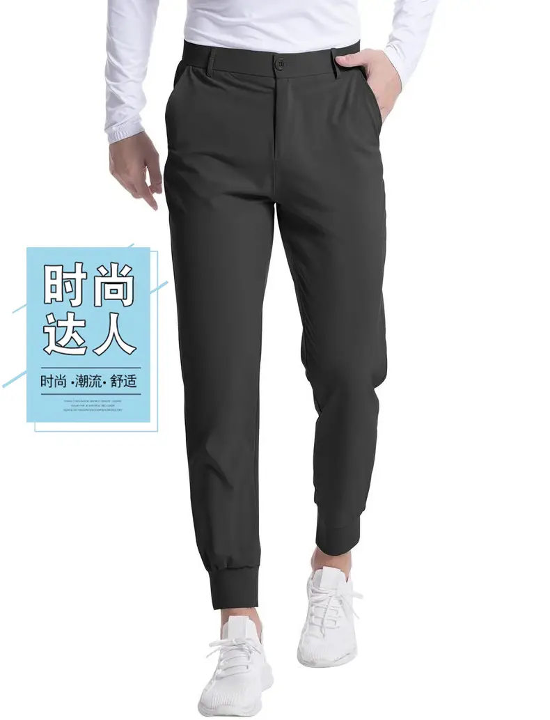 Men's Black Elastic Jogging Slim Trousers Four Season — feature 10