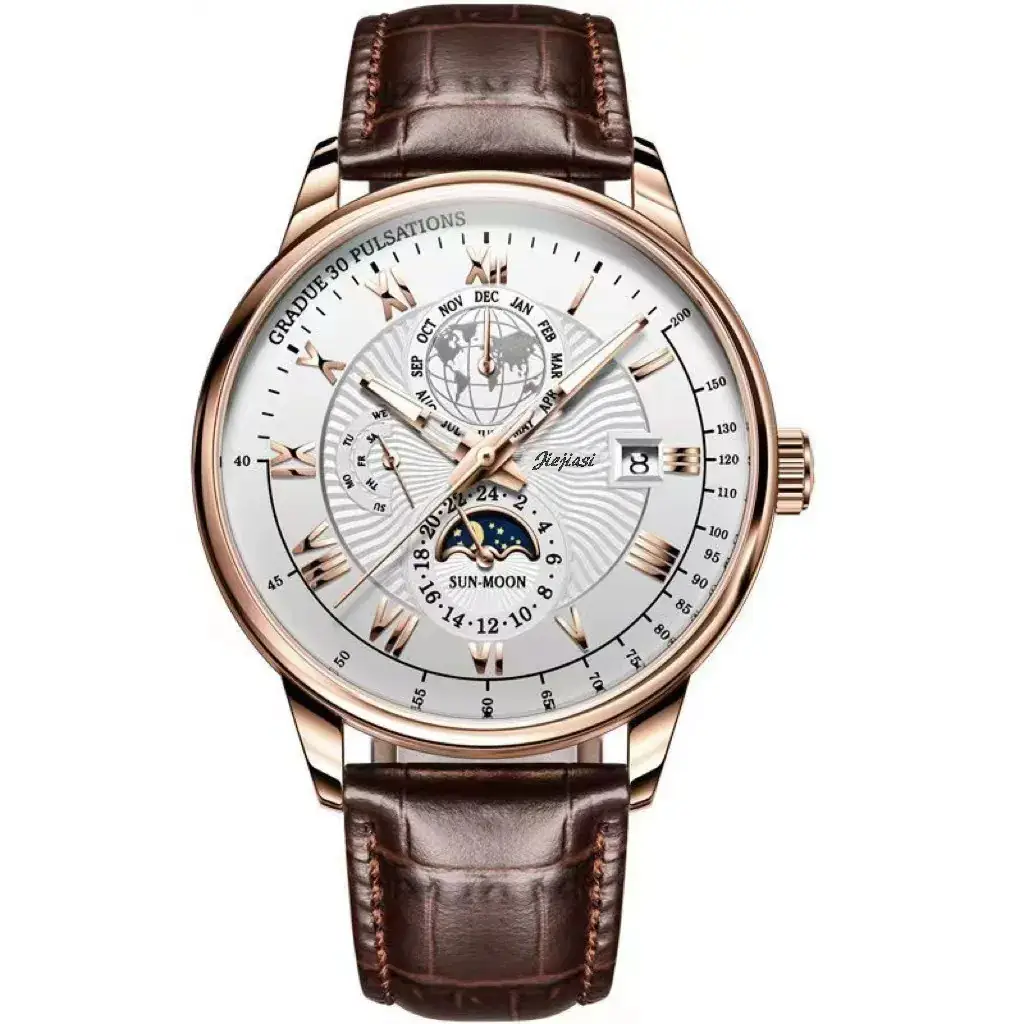 Jiejiashi Men's Waterproof Luminous Calendar Quartz Watch Brown Leather Strap - Image 9