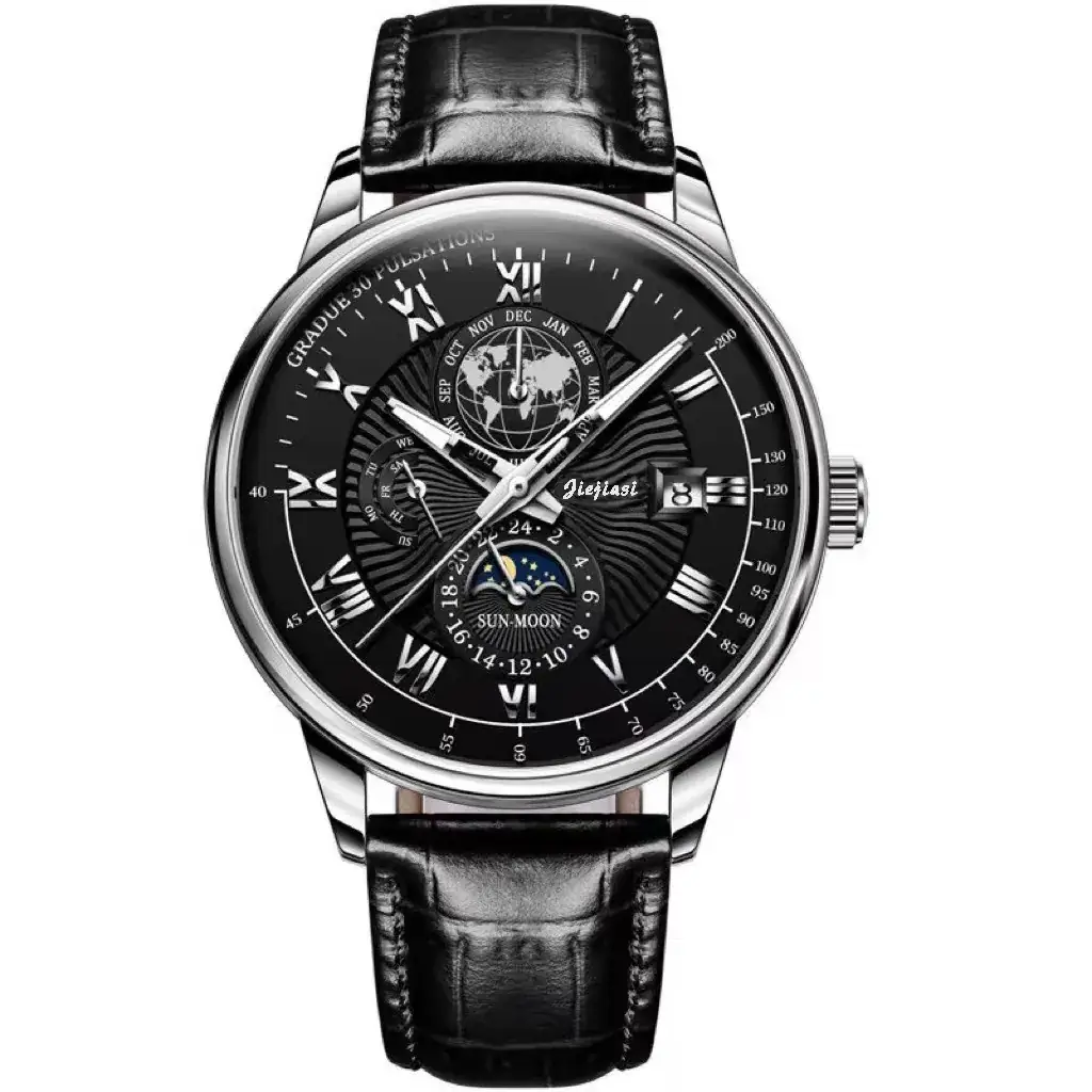 Jiejiashi Men's Waterproof Luminous Calendar Quartz Watch Brown Leather Strap - Image 2