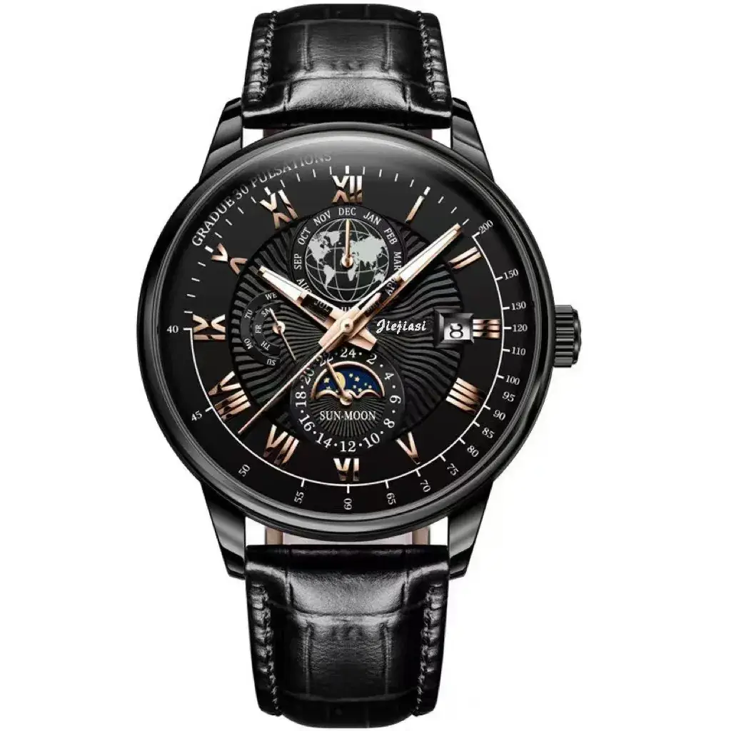 Jiejiashi Men's Waterproof Luminous Calendar Quartz Watch Brown Leather Strap - Image 3