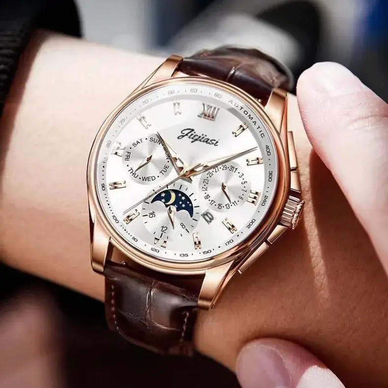 Jiejiasi Men's Rose Gold Chronograph Watch with Calendar - Image 7
