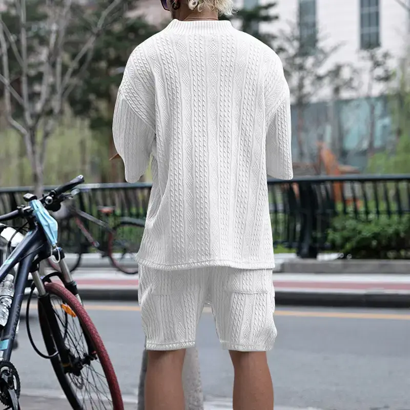 Men's Jacquard Sweater Top Shorts Set Beige — feature 27