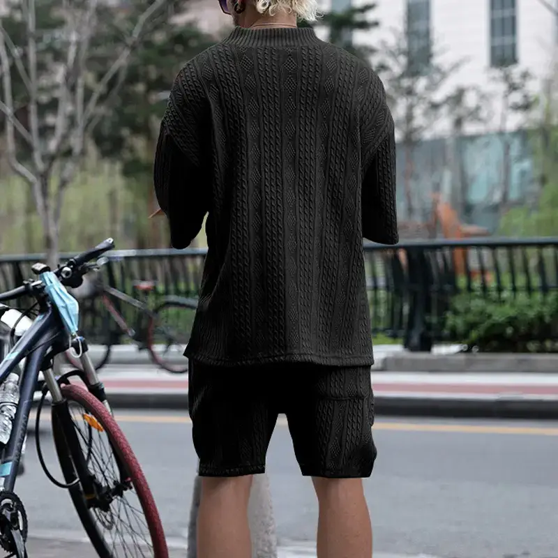 Men's Jacquard Sweater Top Shorts Set Beige — feature 41