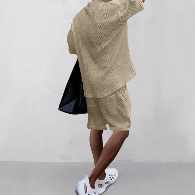 Men's Jacquard Sweater Top Shorts Set Beige — feature 45