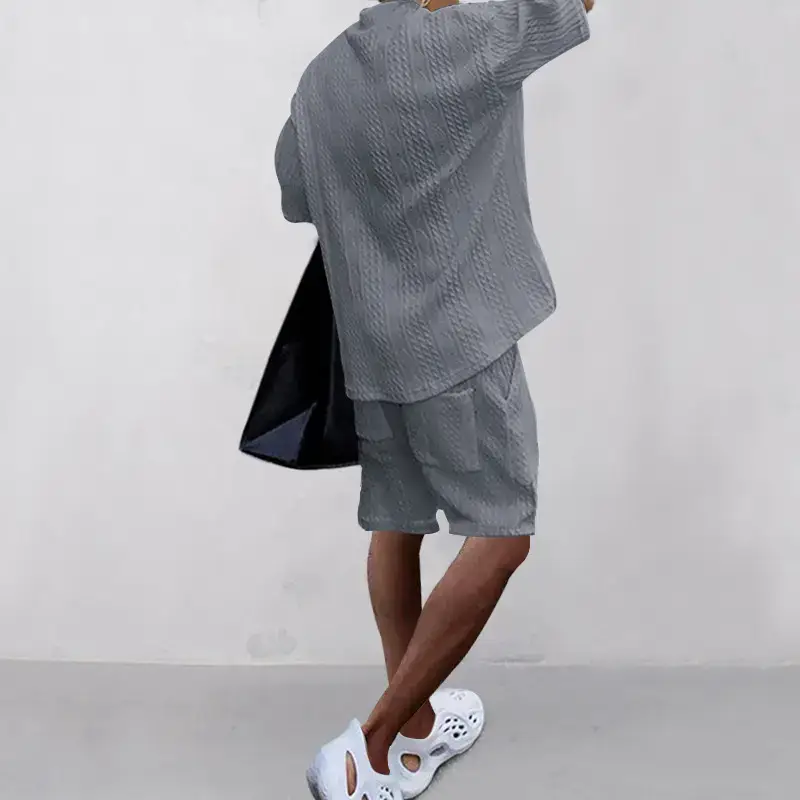 Men's Jacquard Sweater Top Shorts Set Beige — feature 52