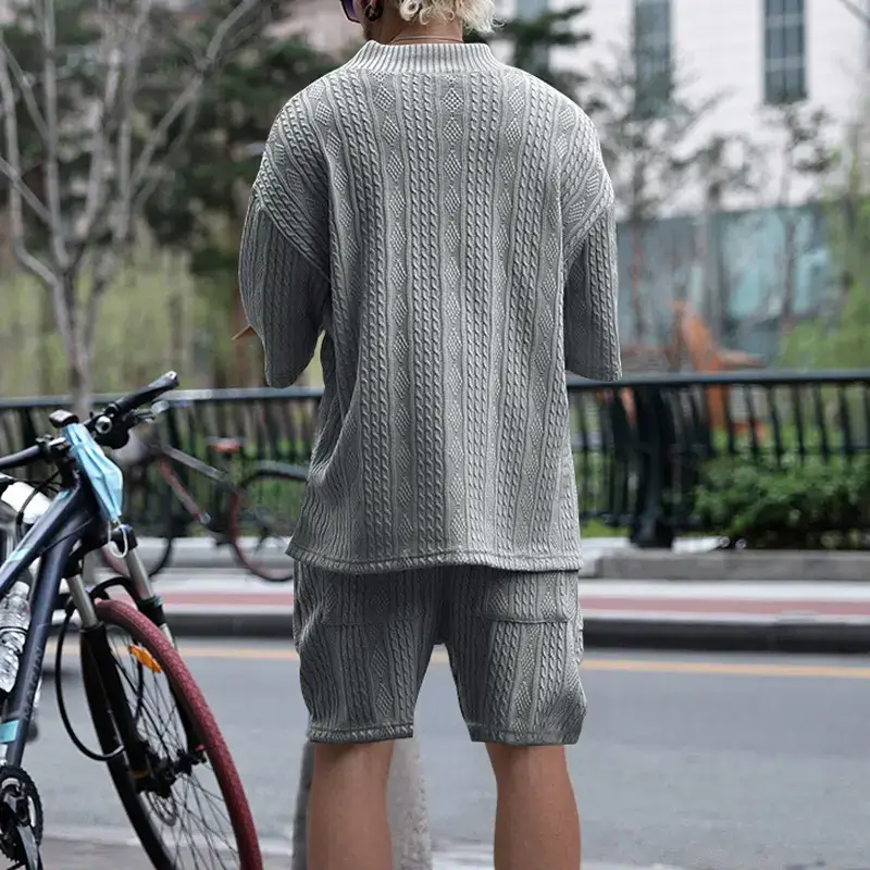 Men's Jacquard Sweater Top Shorts Set Beige — feature 55