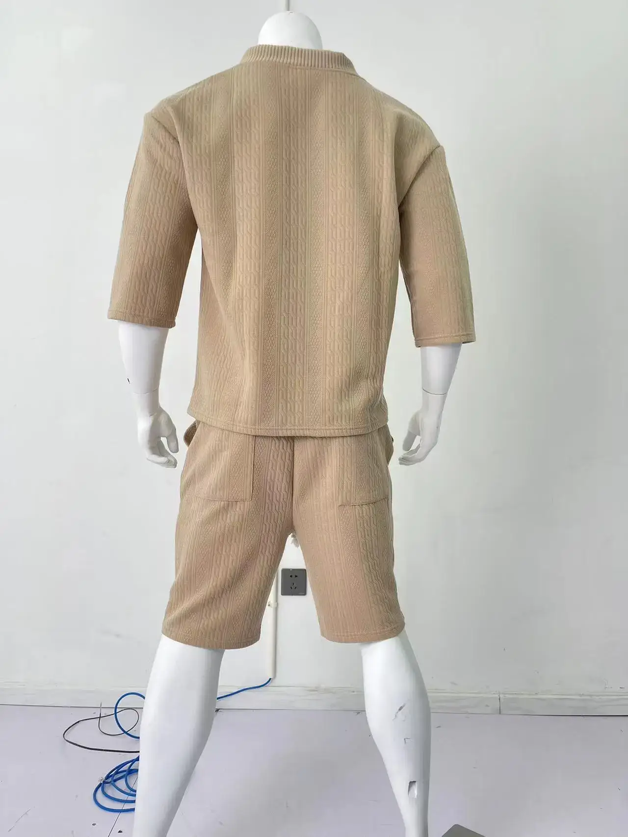 Men's Jacquard Sweater Top Shorts Set Beige — feature 58