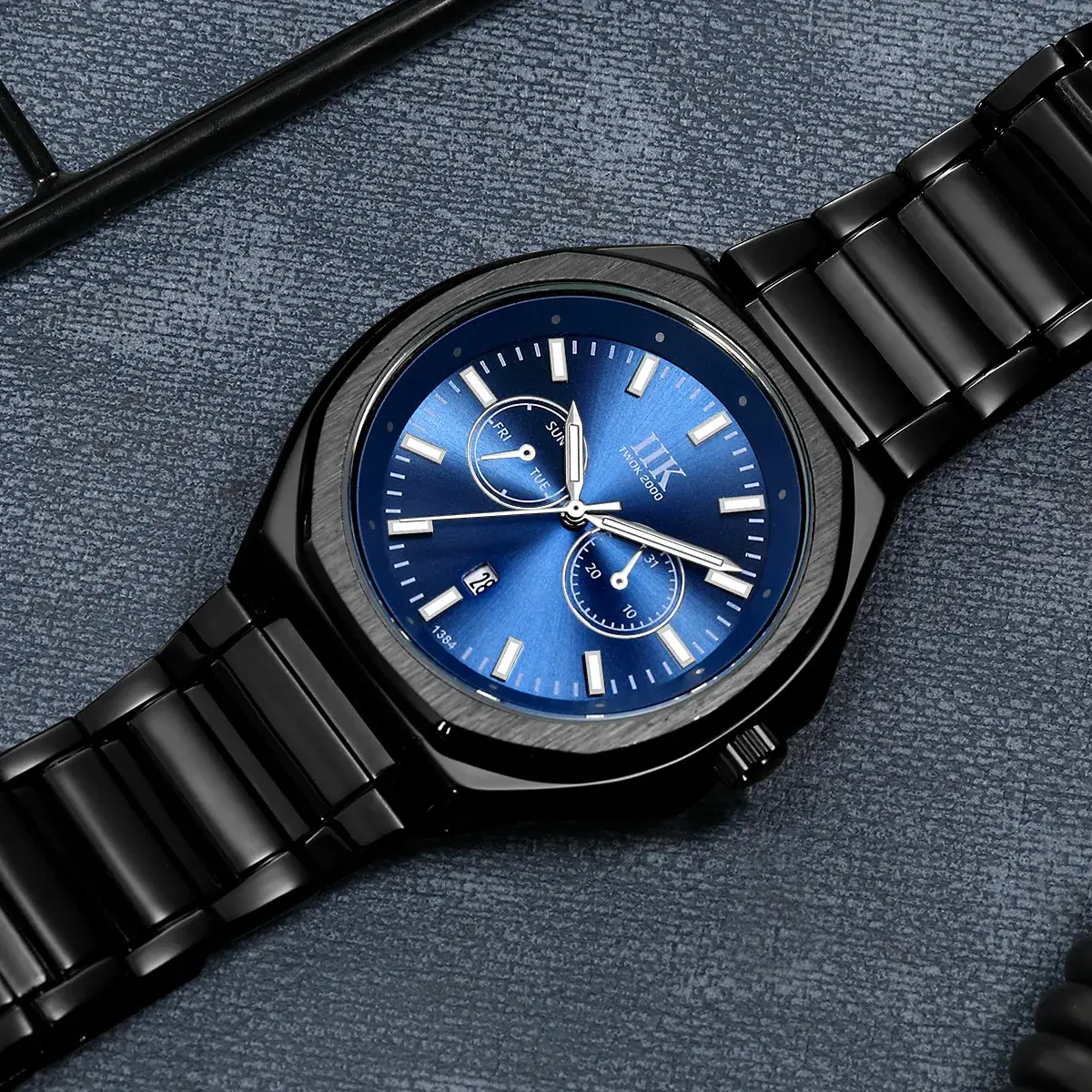 MK Men's Black Chronograph Watch with Blue Dial - Image 13