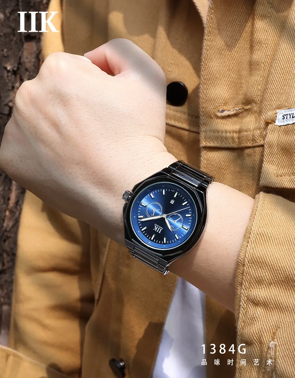 MK Men's Black Chronograph Watch with Blue Dial — feature 2