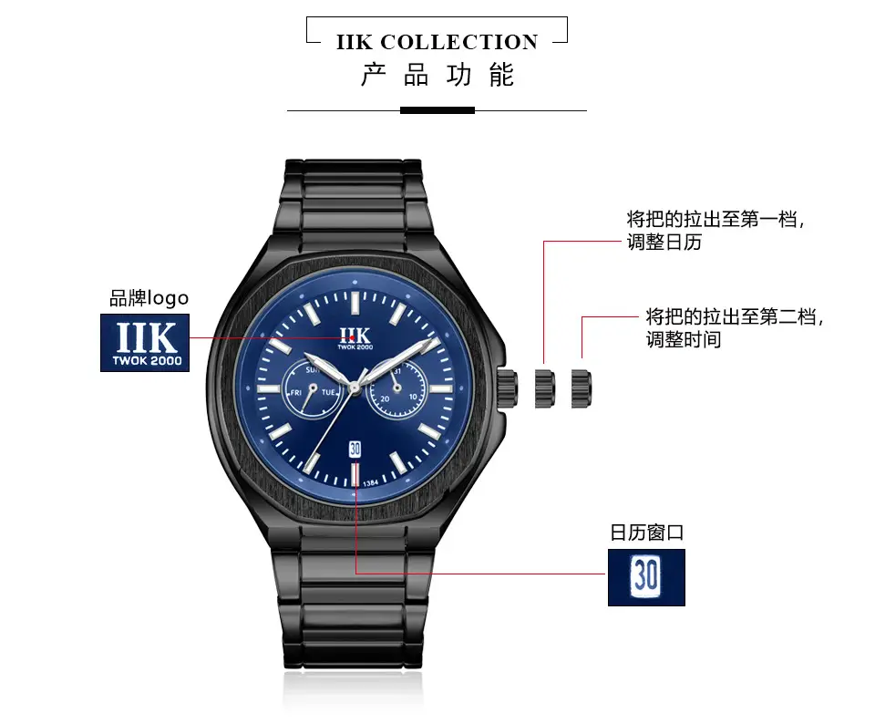 MK Men's Black Chronograph Watch with Blue Dial — feature 5