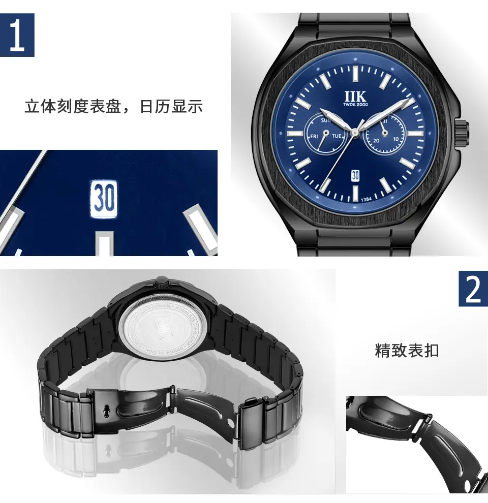 MK Men's Black Chronograph Watch with Blue Dial — feature 6