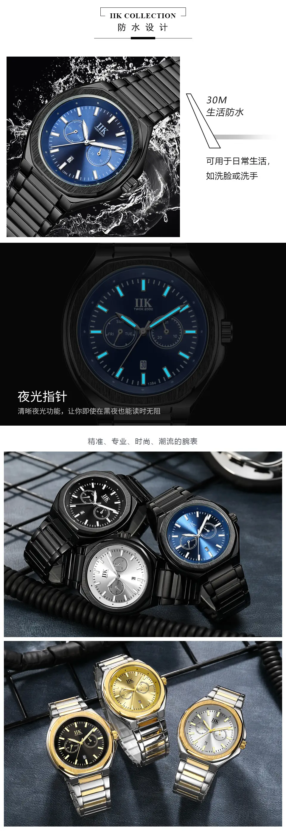 MK Men's Black Chronograph Watch with Blue Dial — feature 9