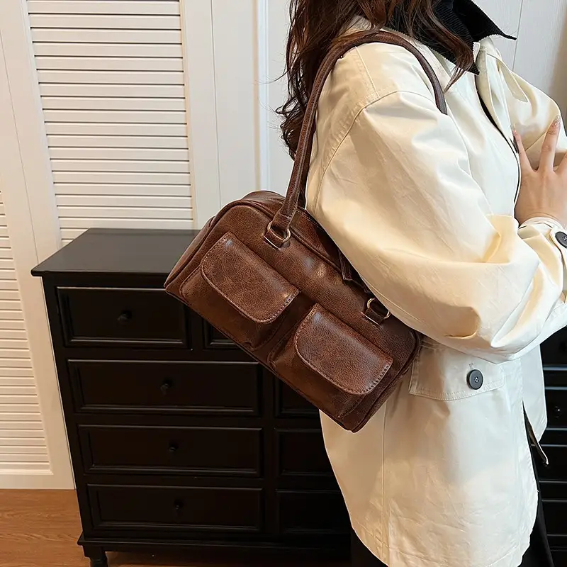 Retro Black Shoulder Bag Women 2024 New High-End Textured - Image 5