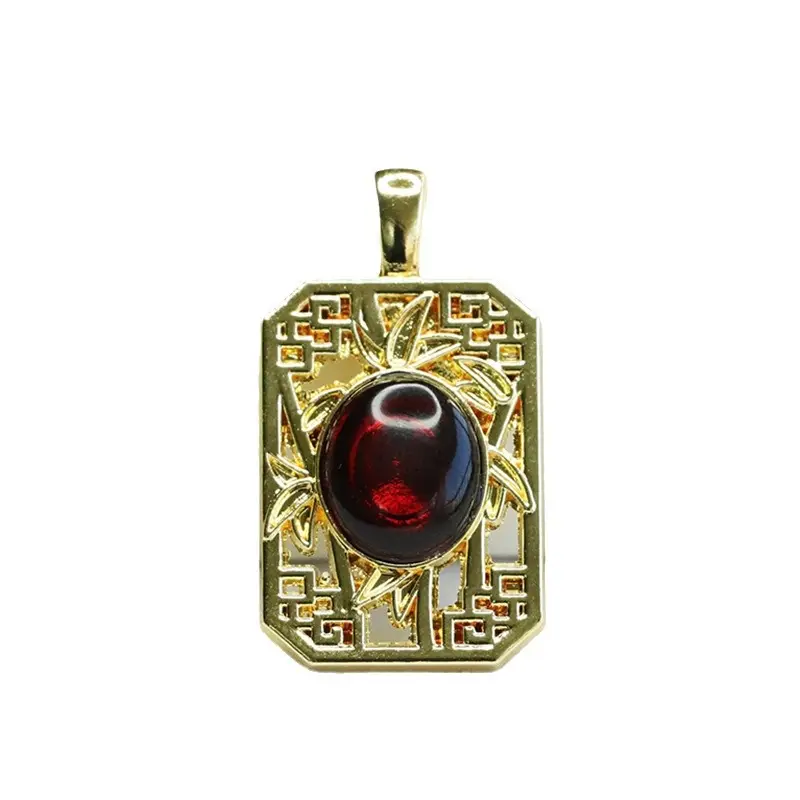 Aiyu Natural Amber Bamboo Square Pendant Necklace Ethnic Style - Image 6