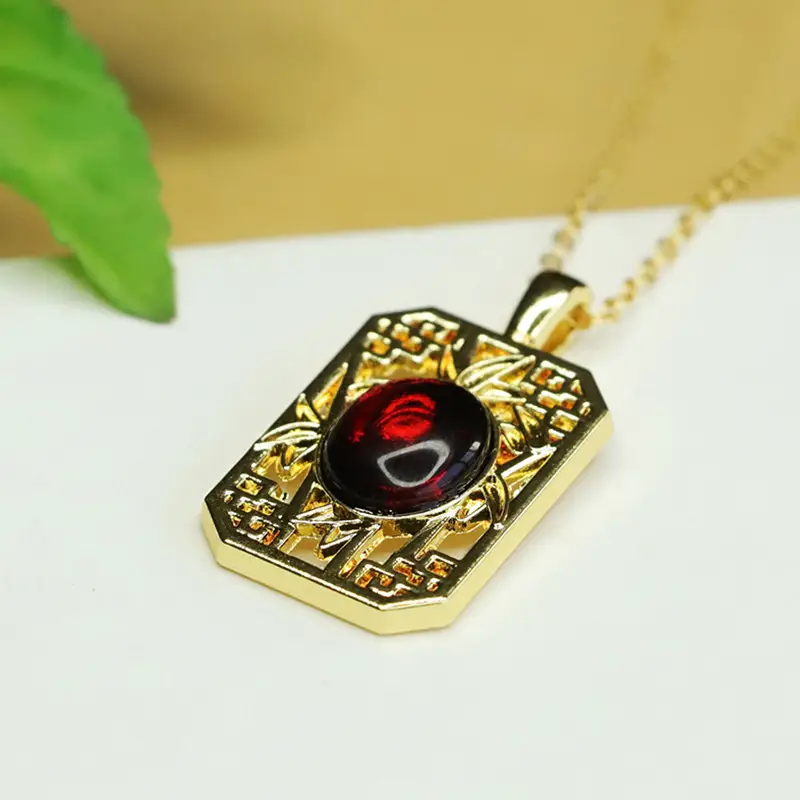 Aiyu Natural Amber Bamboo Square Pendant Necklace Ethnic Style — feature 9