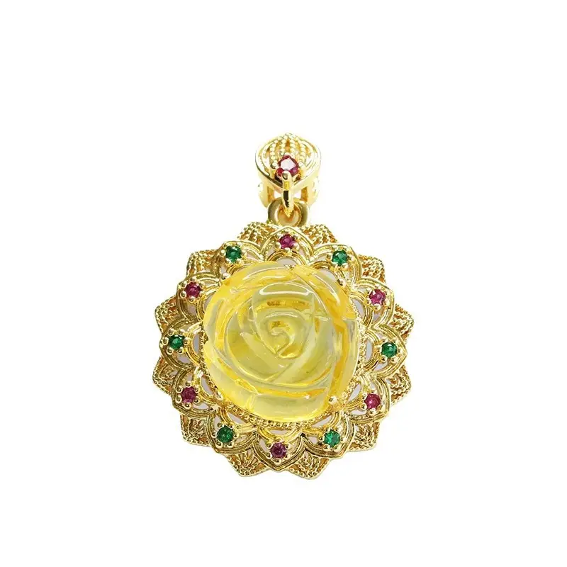 Golden Sunflower Pendant Necklace with Natural Amber Accents - Image 6