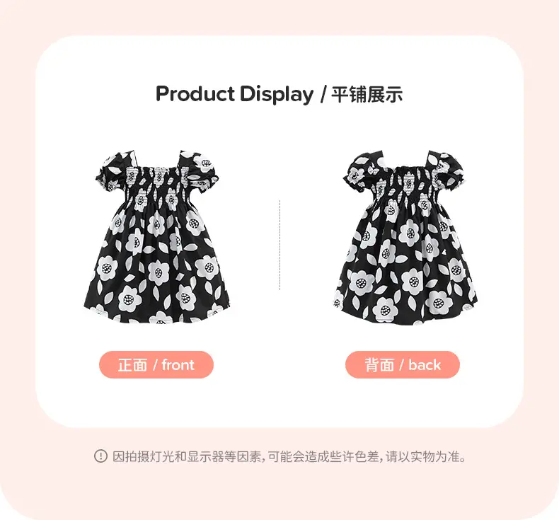 Little Maven Black Floral Cotton Girls Dress Short Sleeve — feature 14