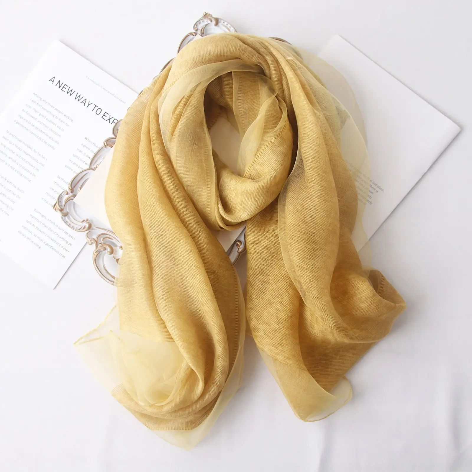 Mulberry Silk Double Layer Scarf for Women - Image 10