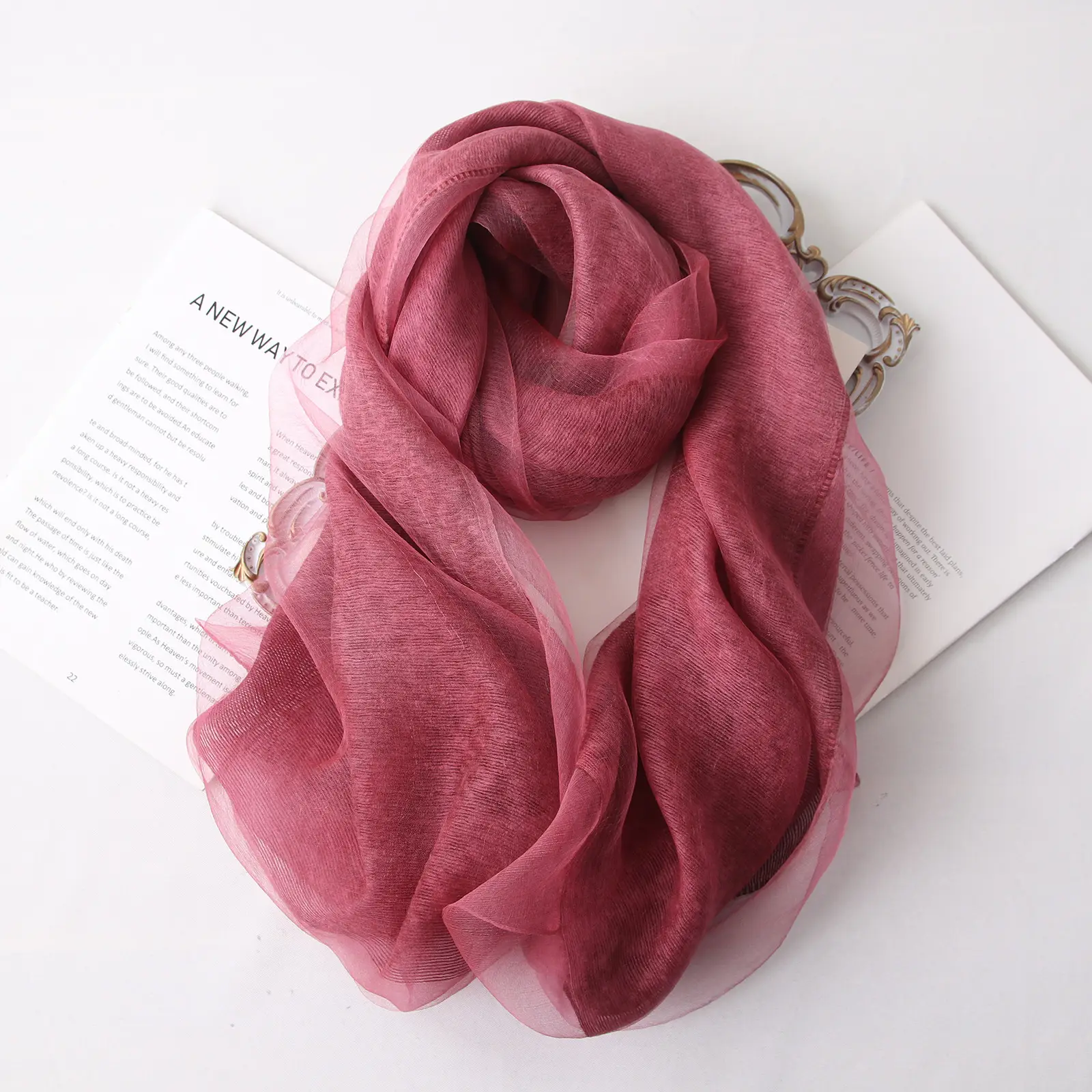Mulberry Silk Double Layer Scarf for Women - Image 11