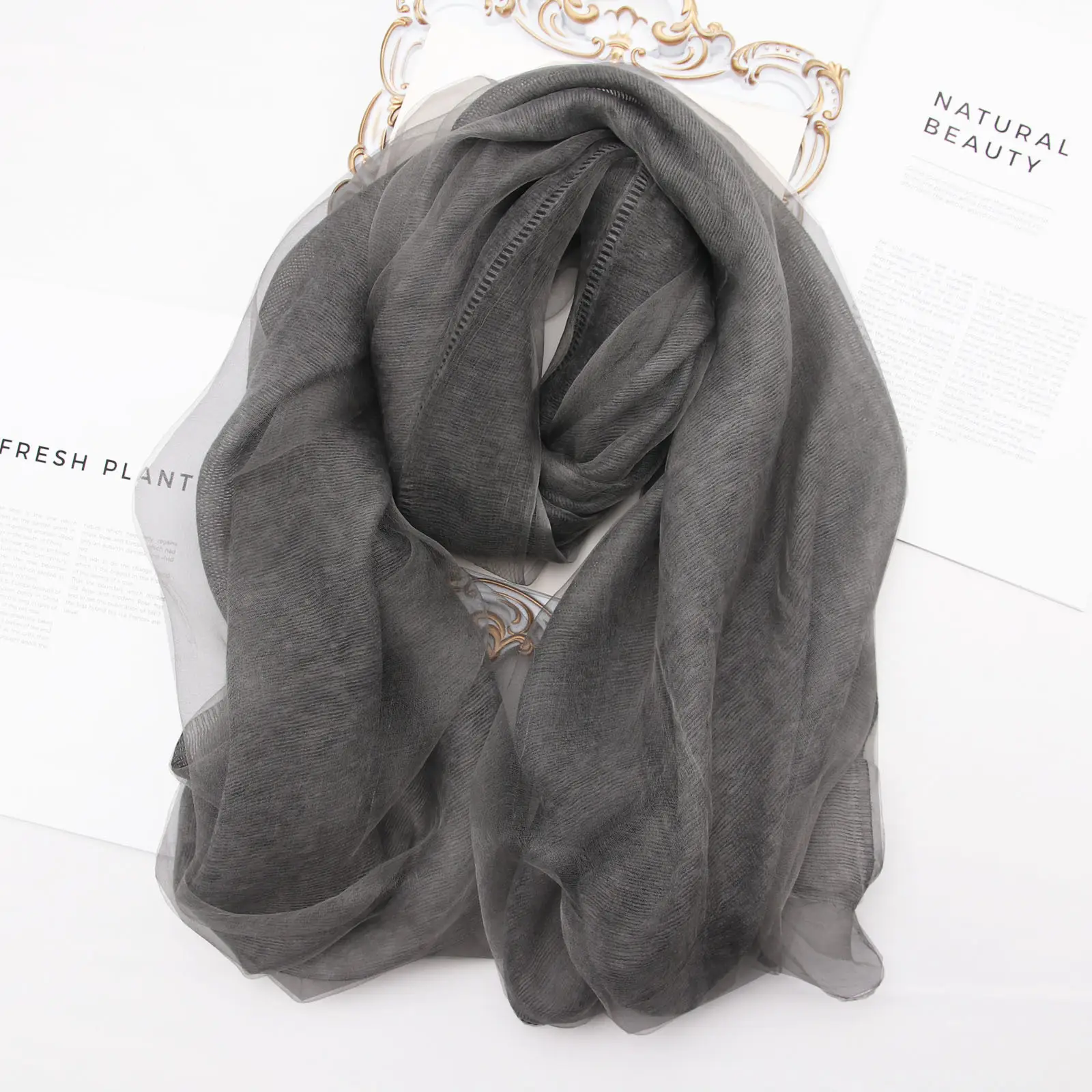 Mulberry Silk Double Layer Scarf for Women - Image 15