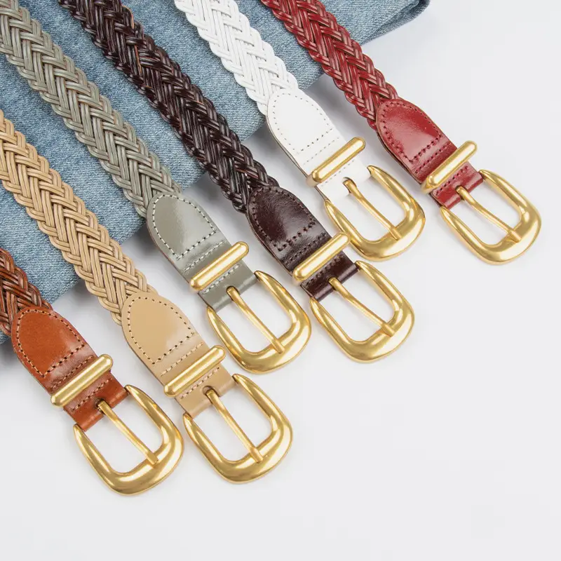 Women's Woven Belt with Gold Buckle Casual Belt - Image 9