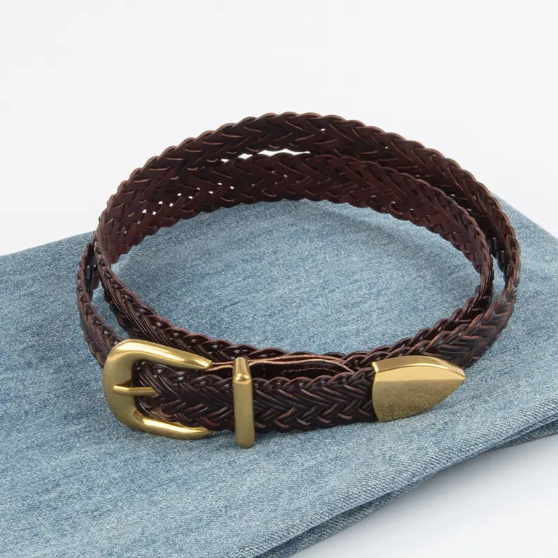 Women's Woven Belt with Gold Buckle Casual Belt - Image 10