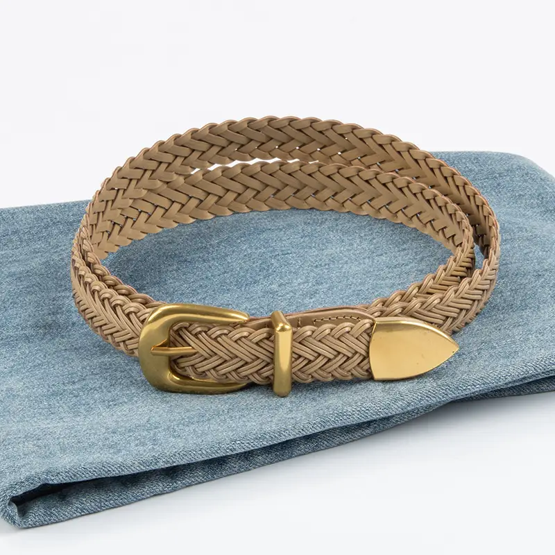 Women's Woven Belt with Gold Buckle Casual Belt - Image 11
