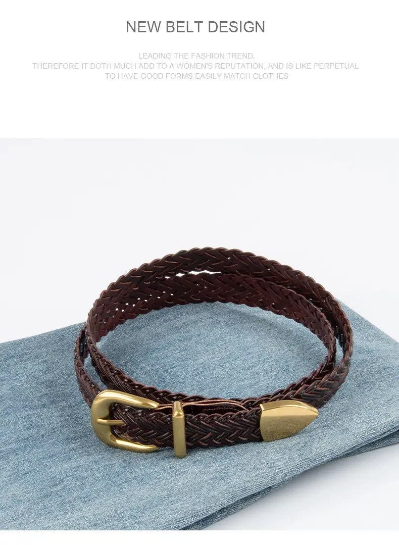 Women's Woven Belt with Gold Buckle Casual Belt — feature 11
