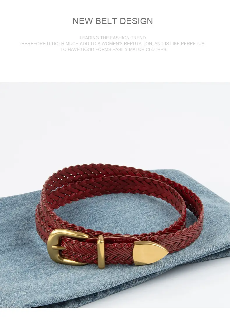 Women's Woven Belt with Gold Buckle Casual Belt — feature 12