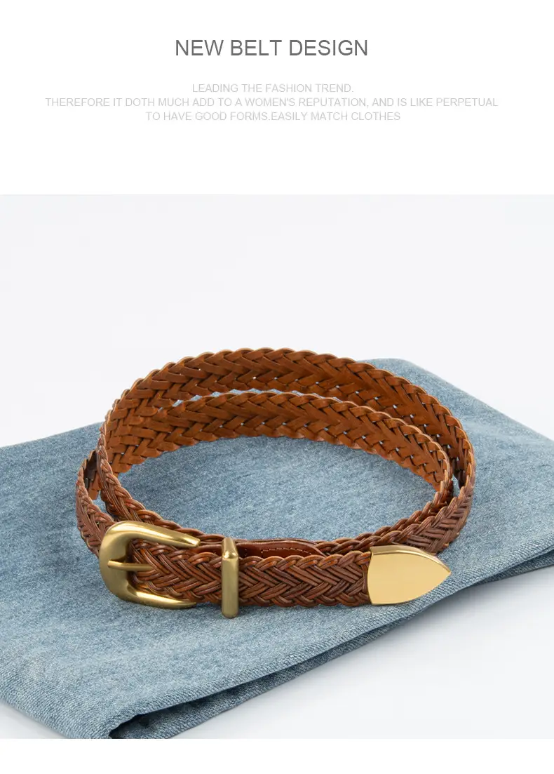 Women's Woven Belt with Gold Buckle Casual Belt — feature 14