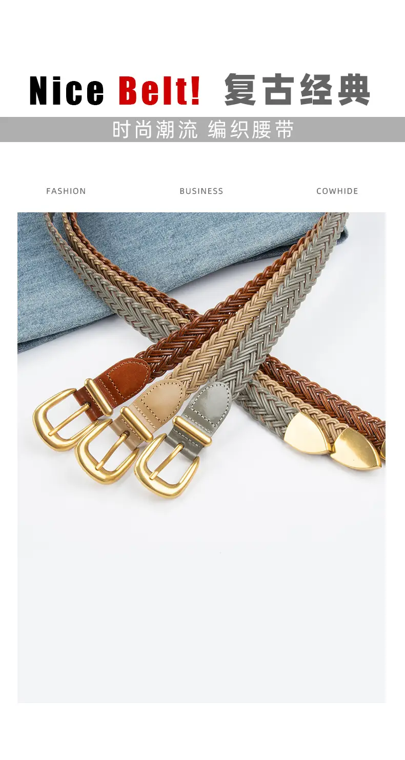 Women's Woven Belt with Gold Buckle Casual Belt — feature 4