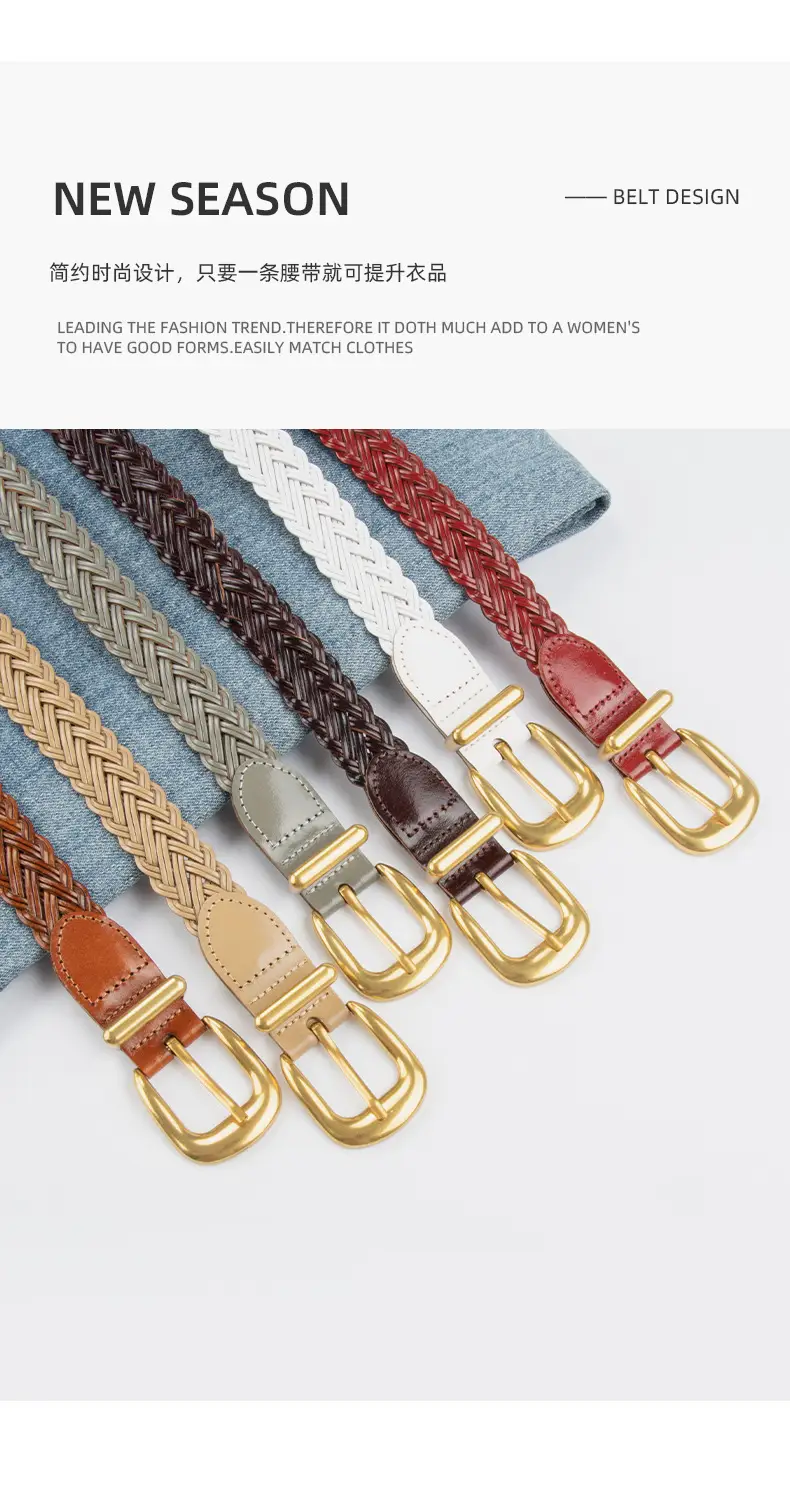 Women's Woven Belt with Gold Buckle Casual Belt — feature 5