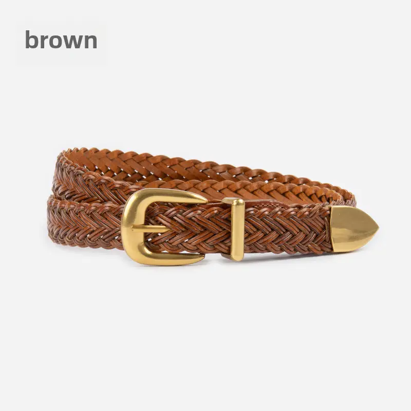 Women's Woven Belt with Gold Buckle Casual Belt - Image 5