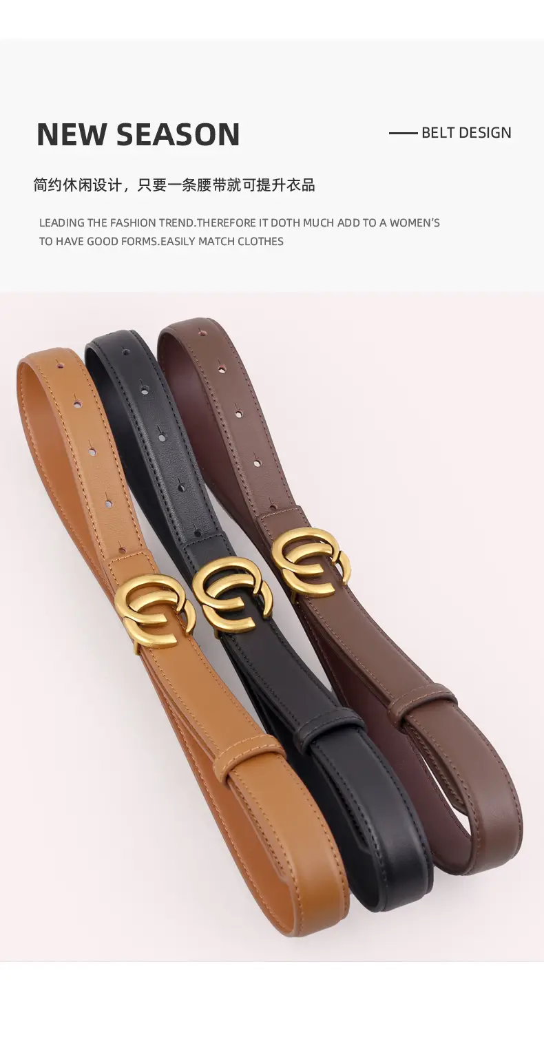 Women's Gold Double C Buckle Belt Genuine Leather 2025 — feature 31