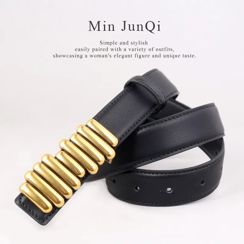 Women Genuine Leather Belt with Gold Accents 2025 - Image 4