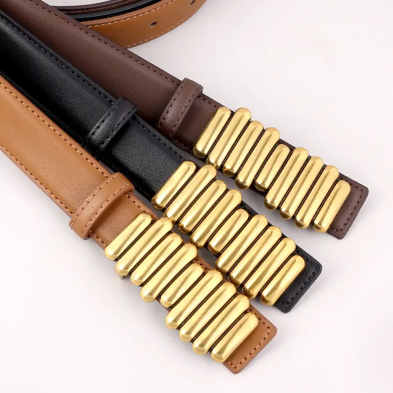 Women Genuine Leather Belt with Gold Accents 2025 - Image 5