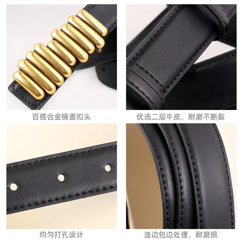Women Genuine Leather Belt with Gold Accents 2025 - Image 6