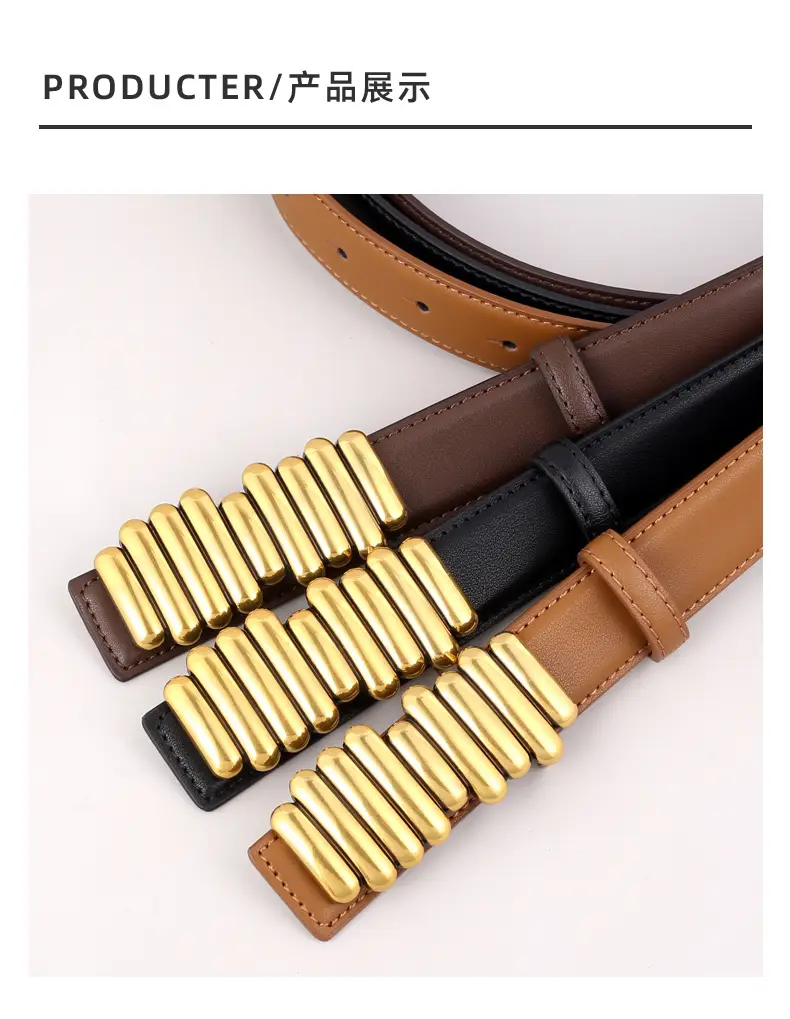 Women Genuine Leather Belt with Gold Accents 2025 — feature 36