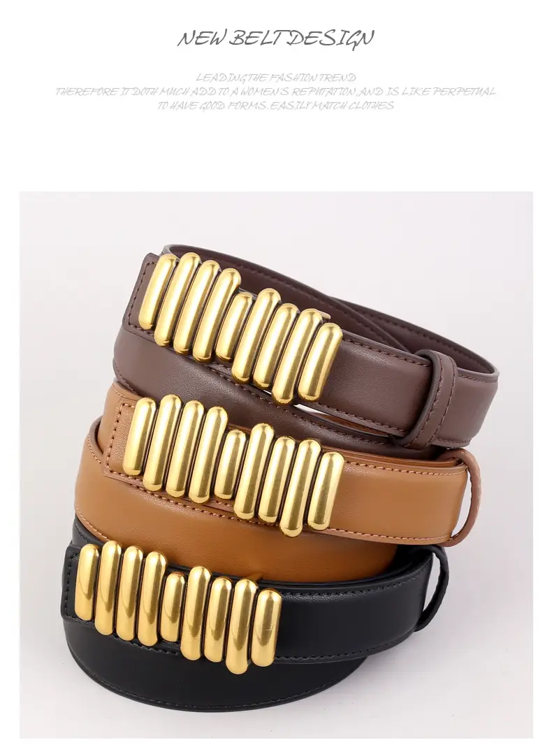 Women Genuine Leather Belt with Gold Accents 2025 — feature 37