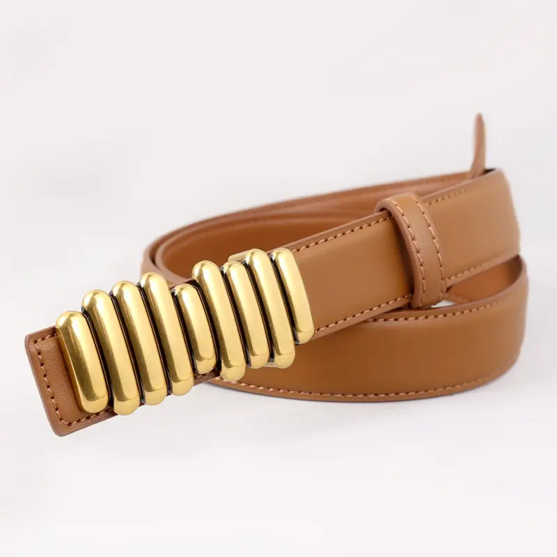 Women Genuine Leather Belt with Gold Accents 2025 - Image 2