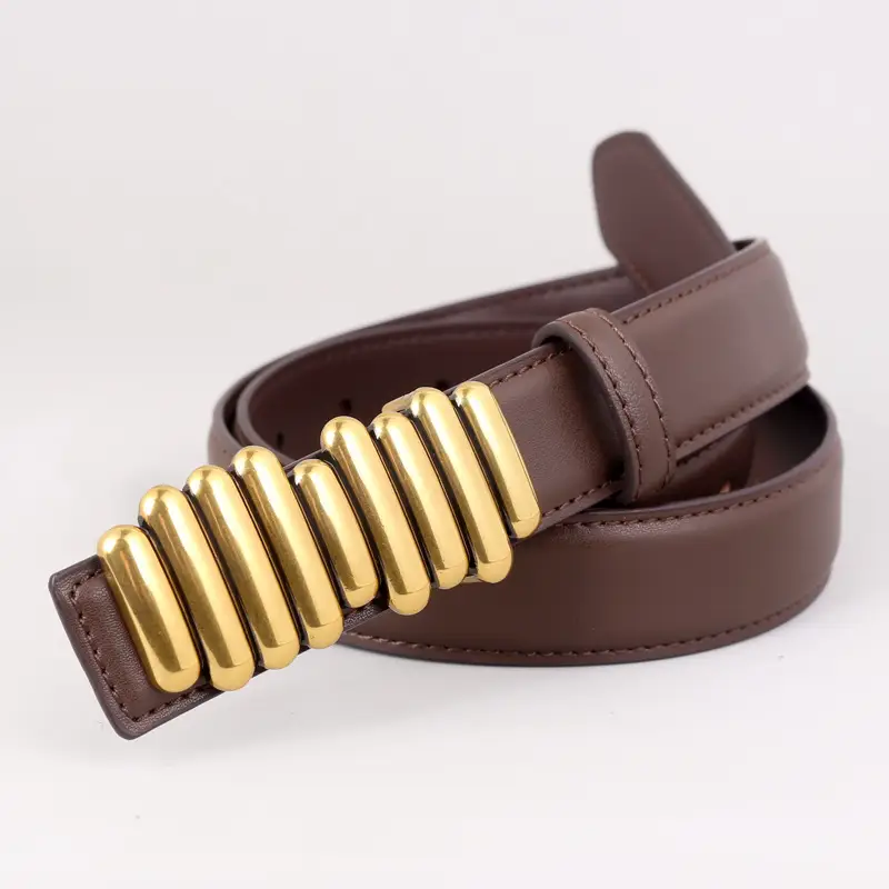 Women Genuine Leather Belt with Gold Accents 2025 - Image 3
