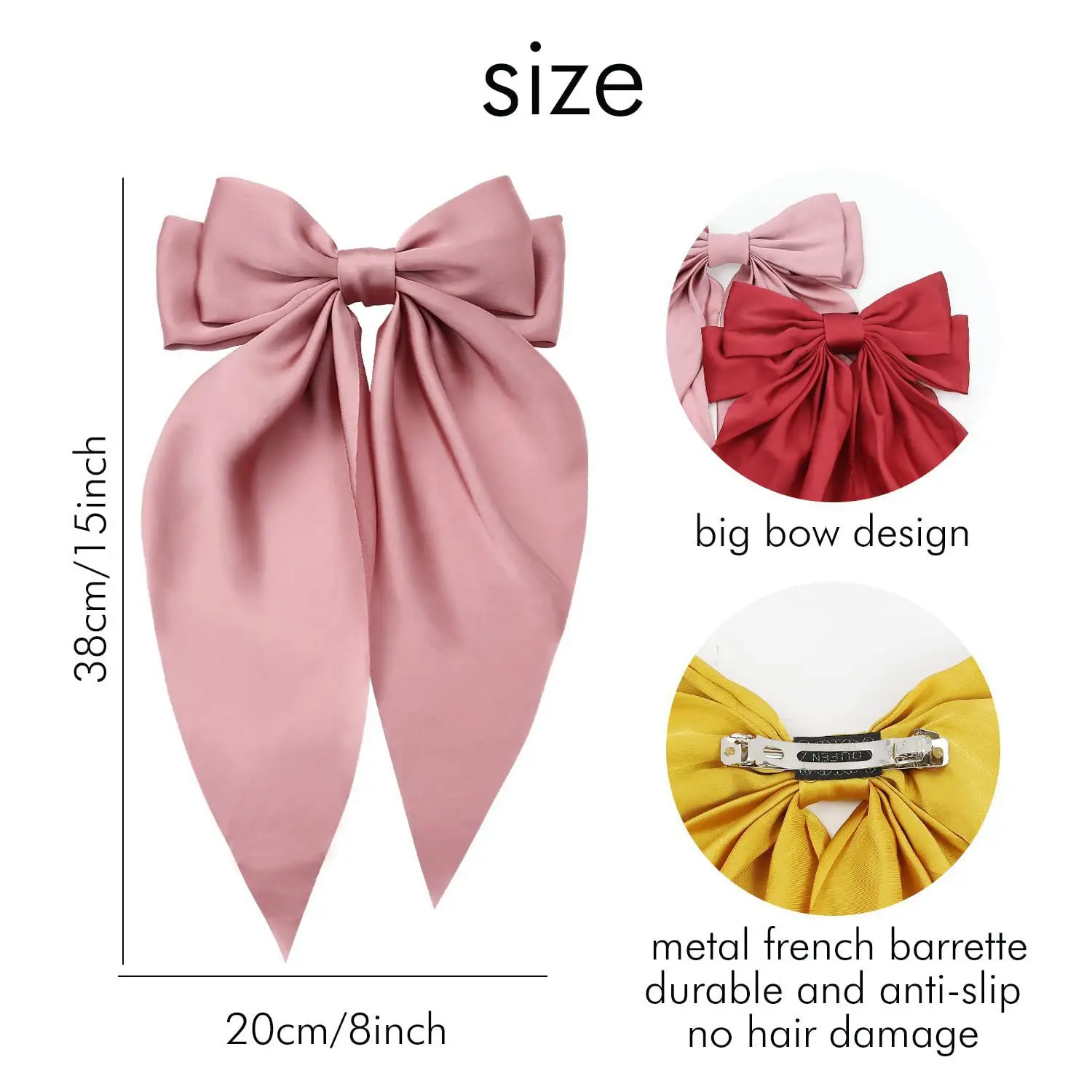 White Satin Bow Hairpin for Women — feature 2