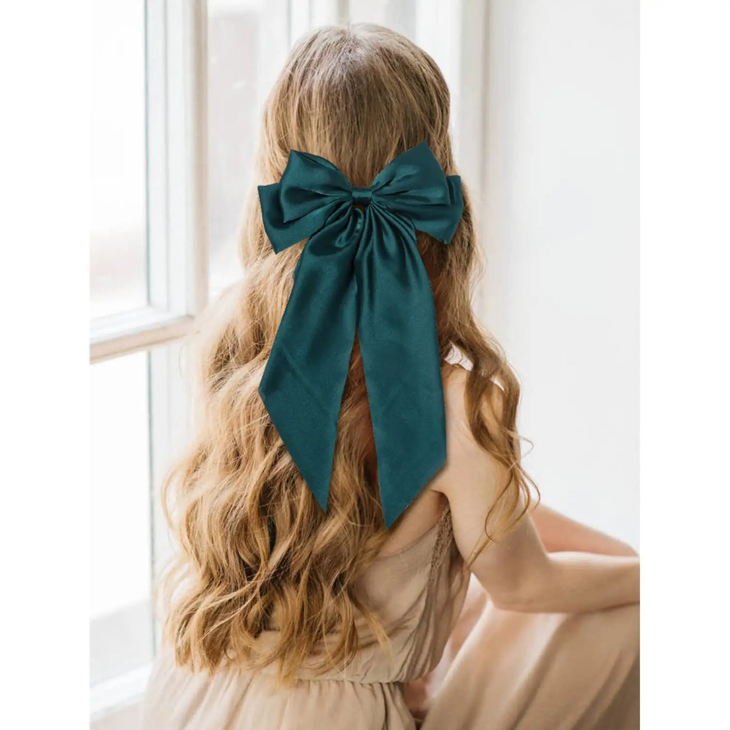 White Satin Bow Hairpin for Women - Image 3