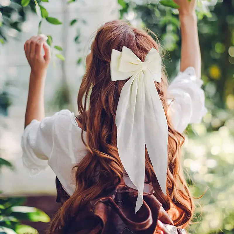 White Satin Bow Hairpin for Women - Image 7