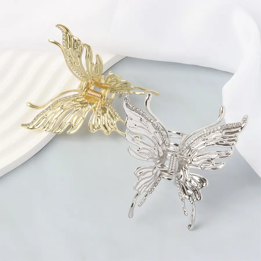 Gold Butterfly Hair Clip with Rhinestones