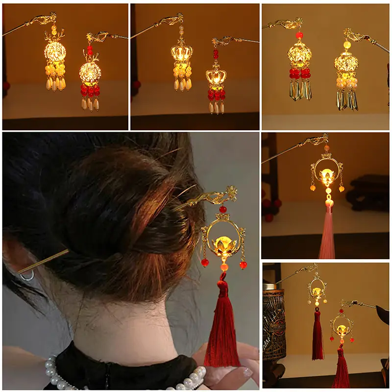 Guofeng Retro Luminous Hairpin with Red Tassels - Image 35