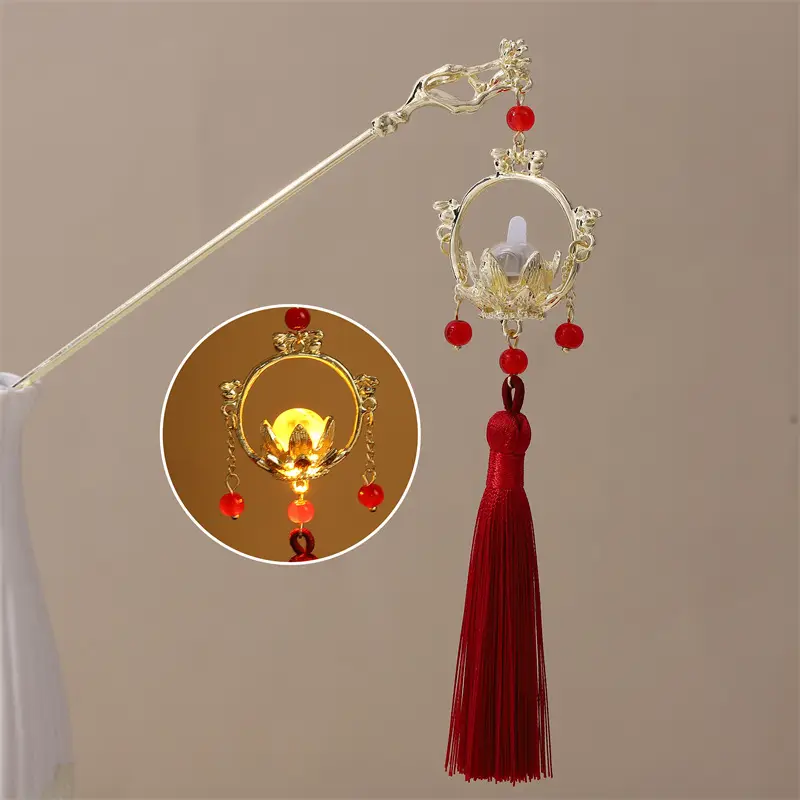 Guofeng Retro Luminous Hairpin with Red Tassels - Image 37