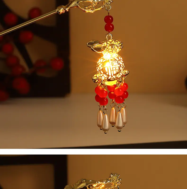 Guofeng Retro Luminous Hairpin with Red Tassels — feature 14