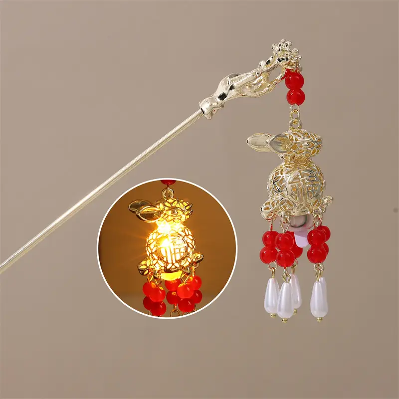 Guofeng Retro Luminous Hairpin with Red Tassels - Image 10